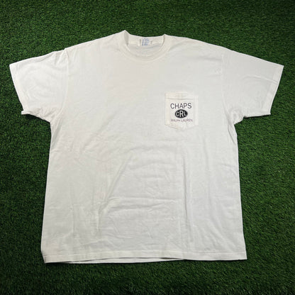 1990s Palph Lauren Chaps CRL White Pocket Tee Size XL USED v18383