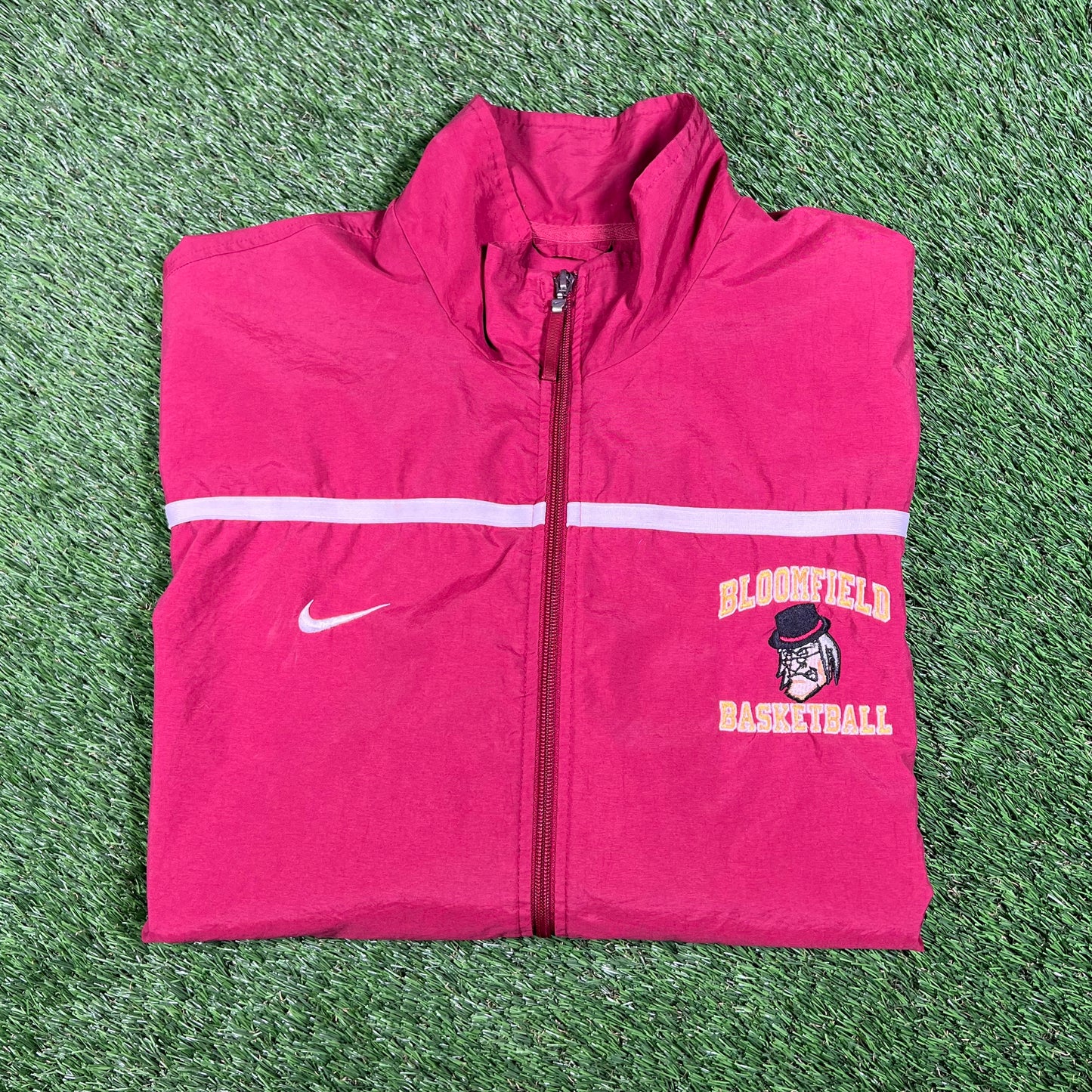 Y2K Nike Bloomfield Basketball Maroon Light Zip Up Jacket Size Large USED v17830
