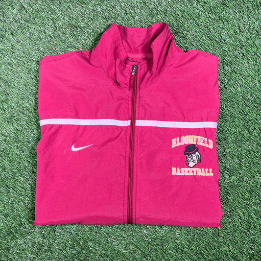 Y2K Nike Bloomfield Basketball Maroon Light Zip Up Jacket Size Large USED v17830