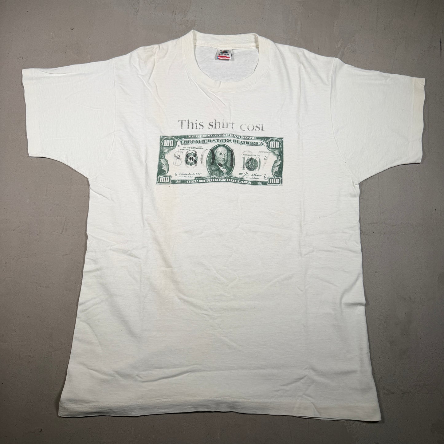 1991 Cornell University This Cost Dollar Bill White Tee Size XL USED v17966