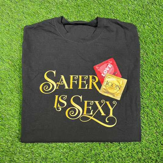 1990 "Safer Is Sexy" Black Tee Size Large USED v17429