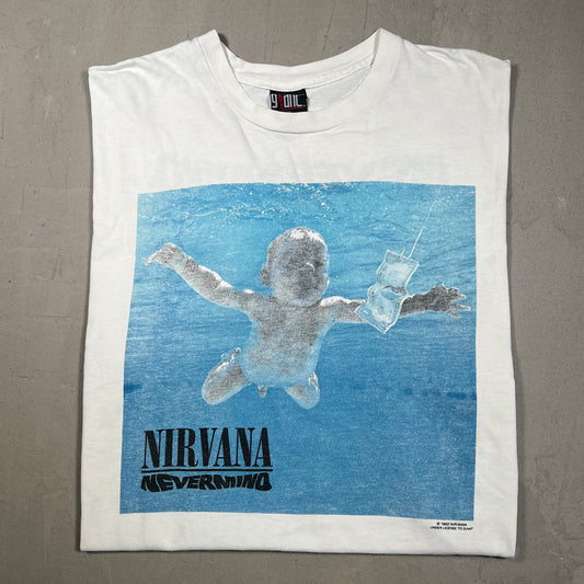 1992 Nirvana Nevermind Album Cover Giant Tag White Tee Size XL USED v19076