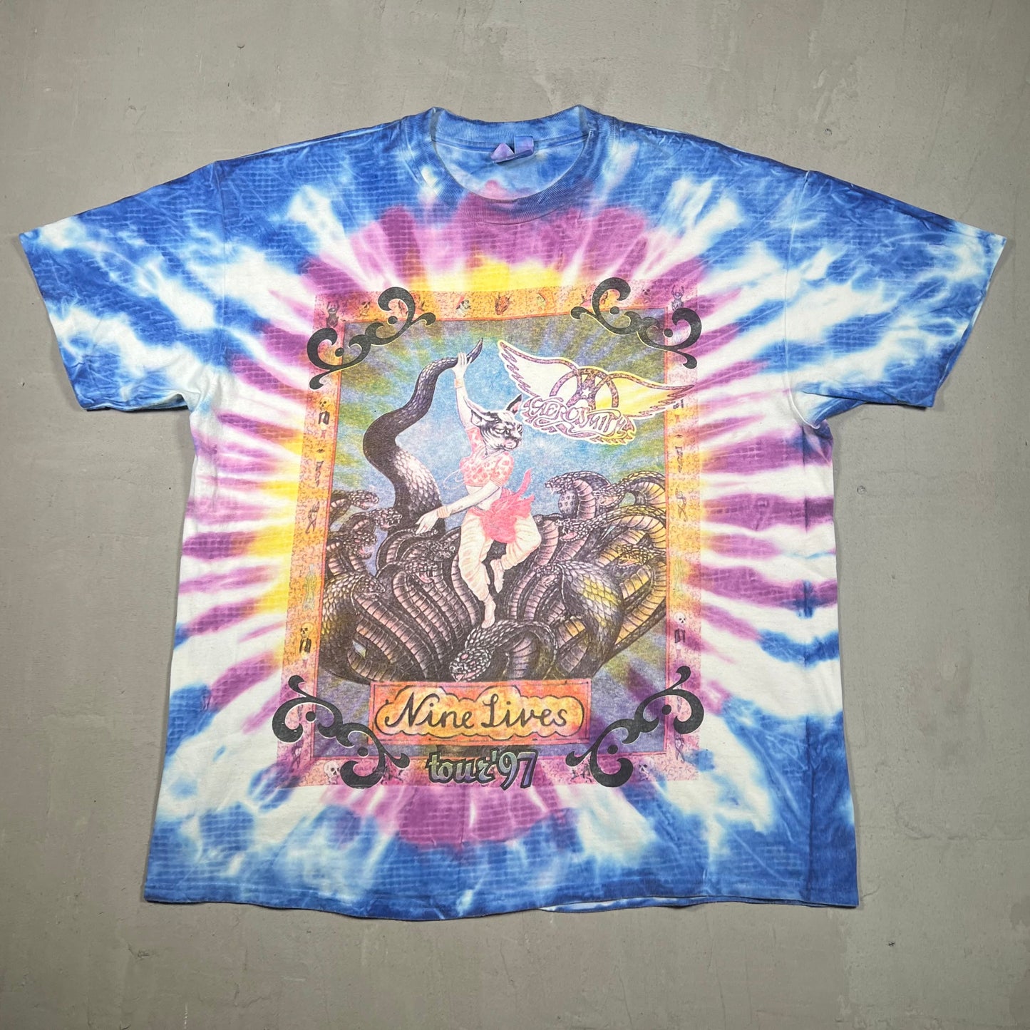 1997 Aerosmith "Nine Lives" Tie Dye Tour Tee Size XL USED v19290