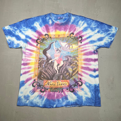 1997 Aerosmith "Nine Lives" Tie Dye Tour Tee Size XL USED v19290