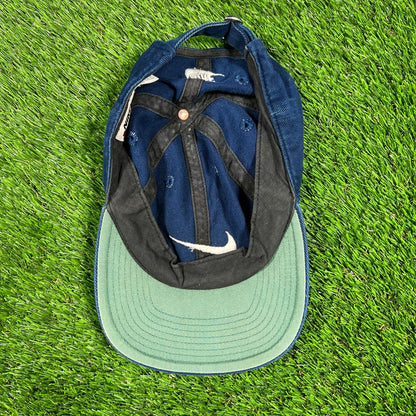 1990s Nike White Check Blue Corduroy Hat Size One Size USED v16812