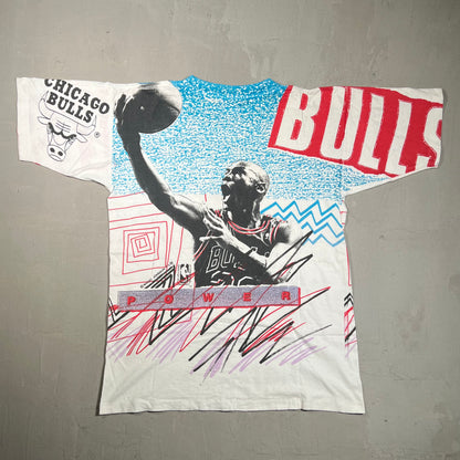 Michael Jordan Magic Johnson Tag Full Print White/ Blue Size Medium USED v5170