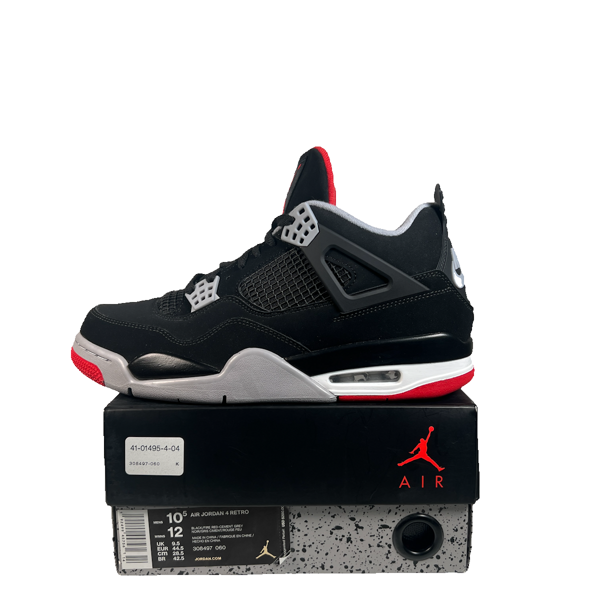 Jordan 4 Bred (2019) Size 10.5 NEW s22824