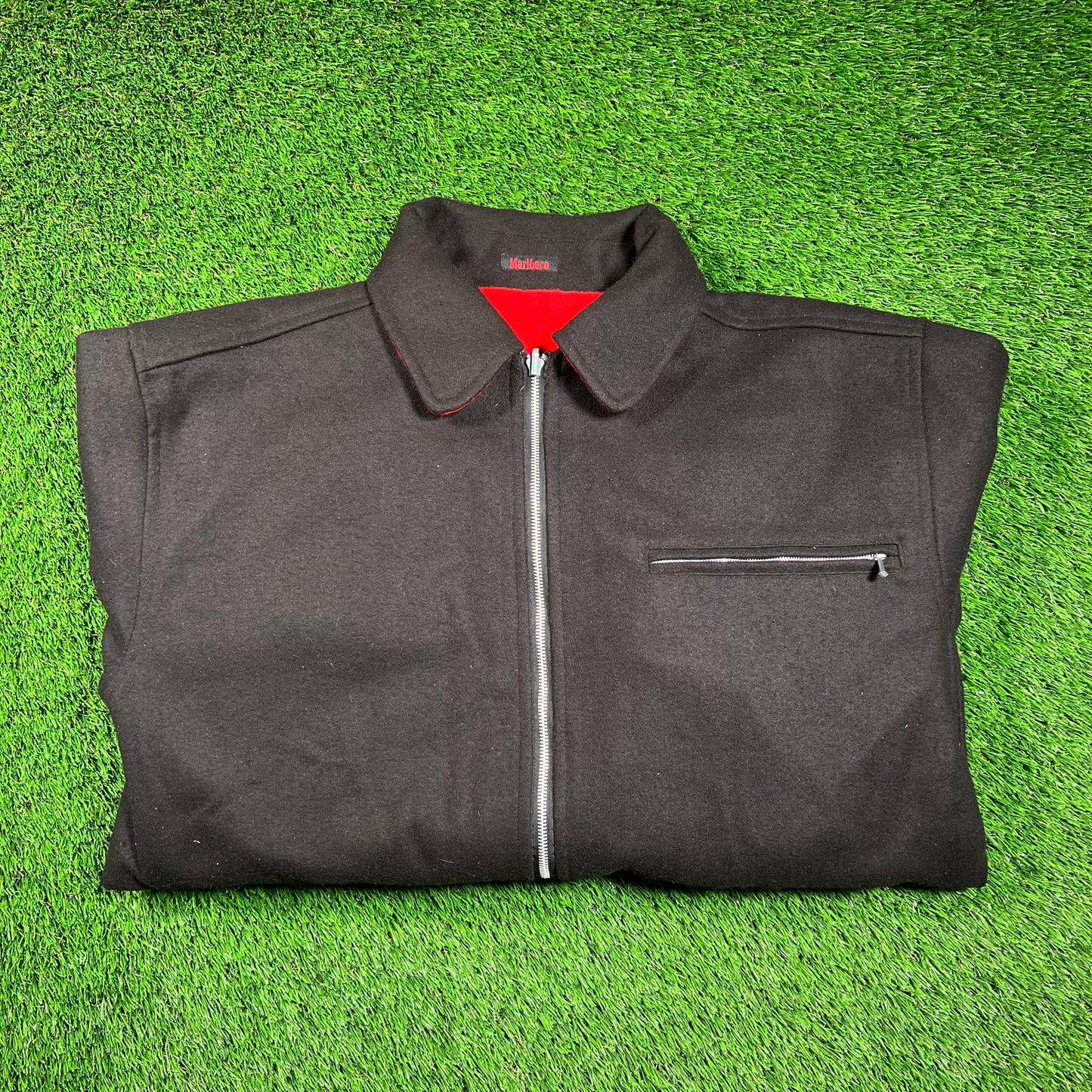 1990s Marlboro Reversible Red/Black Wool Jacket Size Large USED v18570