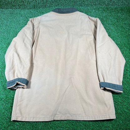1990s LL Bean Beige Corduroy Button Green Collar Up Jacket Size Large USED v9392
