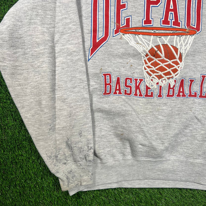 1990s Depaul University Basketball Grey Crewneck Size Large USED v18249