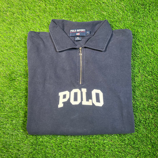 Y2K Polo Sport Ralph Lauren Half Zip Navy Blue Spellout Size XL USED v18795