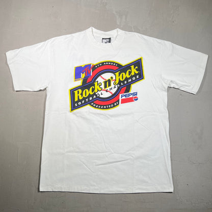 1993 MTV Rock n Jock Softball Challenge White Tee Size XL USED v17167