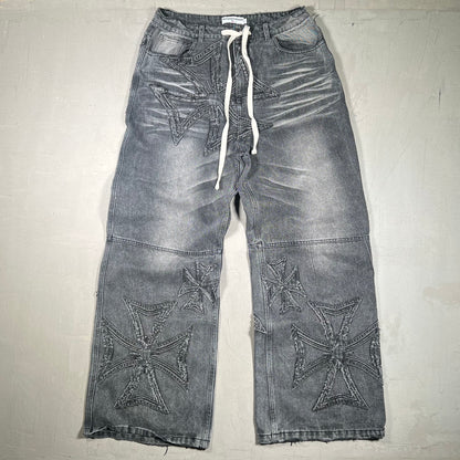Vale Cross Black Denim Baggie Jeans Size 30 USED x17397