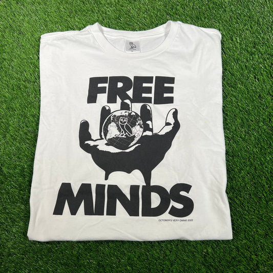 OVO White "Free Minds" Tee Size XL USED x15564