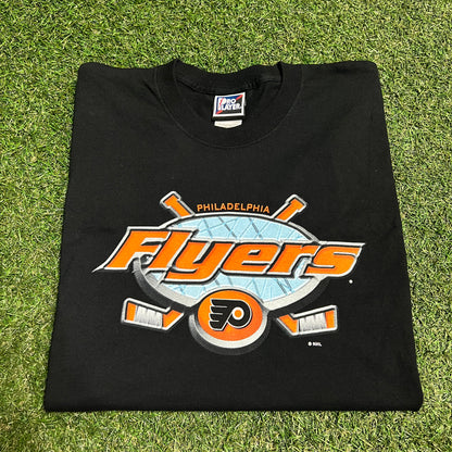 1990s Philadelphia Flyers Two Sticks Black Tee Size XL USED v16212