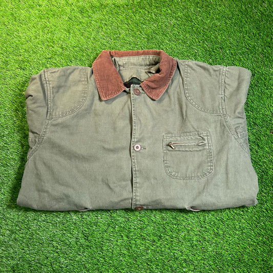 1990s Green Canvas Duck Hunting Flannel Lined Jacket Size XL USED v18806