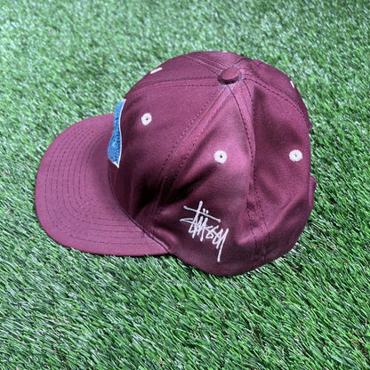1990s Stussy Shearling Logo Hat Maroon USED x14446