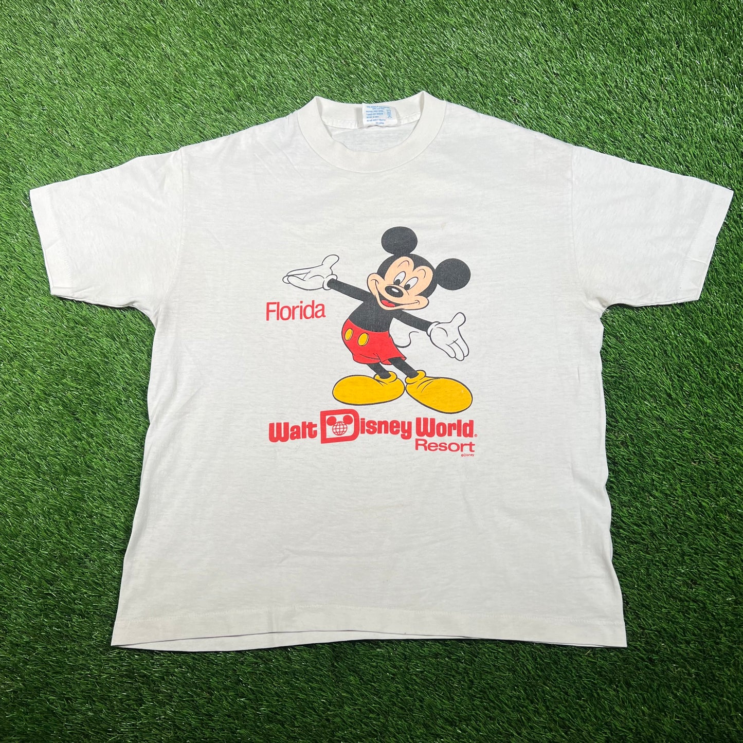 1980s Micky Mouse Walt Disney World White Tee Size Large USED v17696