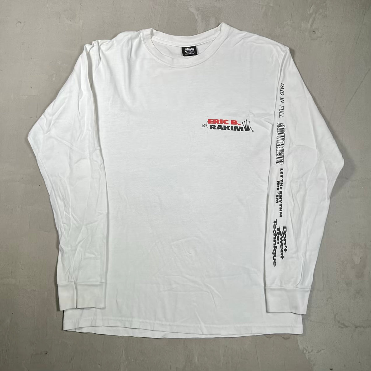 Stussy Eric B & Rakim "Move the Crowd" White Longsleeve Size Medium USED x18403