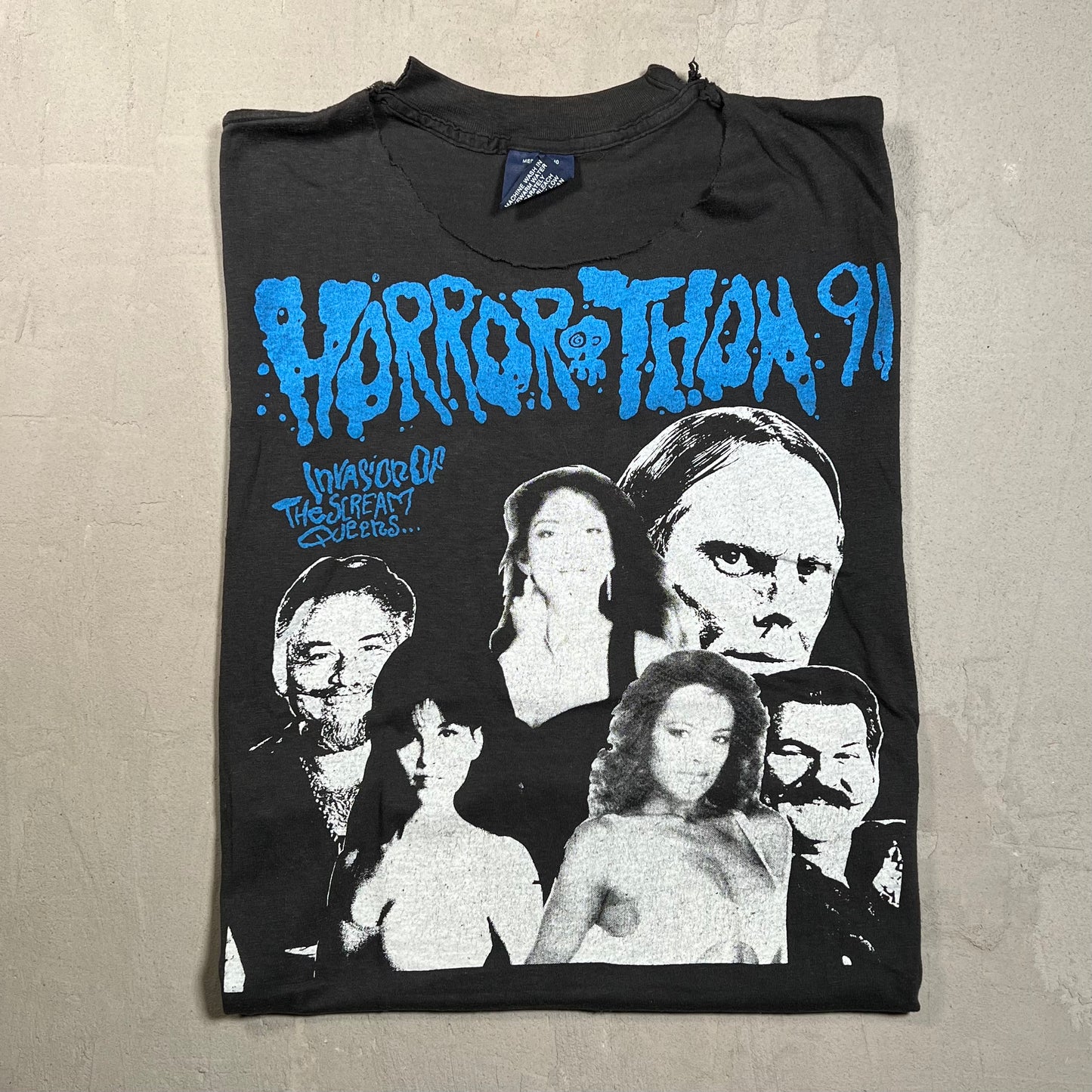 1991 Horrorthon Black Tee Thrashed Size Medium USED v19446