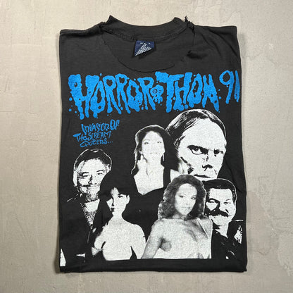 1991 Horrorthon Black Tee Thrashed Size Medium USED v19446