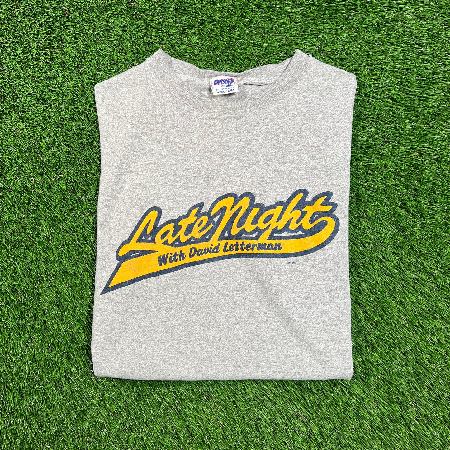Y2K Late Night w David Letterman Grey Tee Size Medium USED v18448