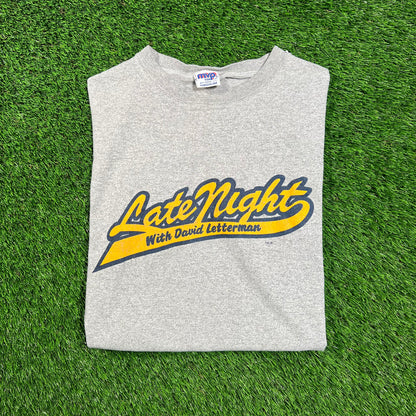 Y2K Late Night w David Letterman Grey Tee Size Medium USED v18448