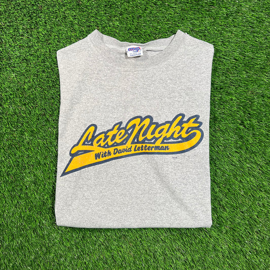 Y2K Late Night w David Letterman Grey Tee Size Medium USED v18448