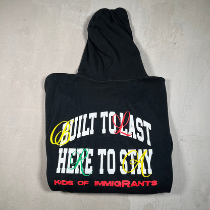 Kids of Immigrants Black Waffle Thermal Hoodie Size Large USED x17549