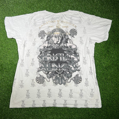 Y2K Christian Audigier Golden Lion White Tee Size 4XL USED v17433