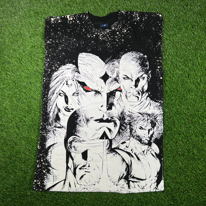 Mask and Disguise M.A.D. Marvel "X-Men" AOP Black Tee Size XL USED v17077