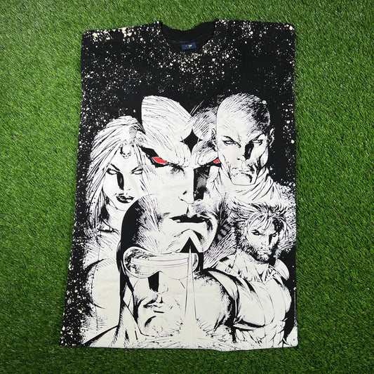 Mask and Disguise M.A.D. Marvel "X-Men" AOP Black Tee Size XL USED v17077