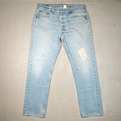 1990s Levis 501 Red Tab Blue Jeans Size 38x34 USED v19118