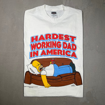 1998 Simpsons Hardest Working Dad White Tee Size Large USED v19313