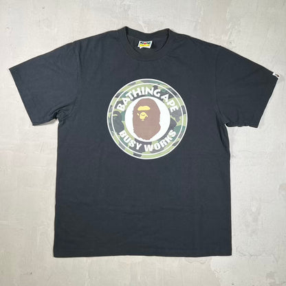 Bape Busy Work Camo Logo Black Tee Size Large USED x18935