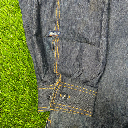 Y2K Fubu Blue Selvedge Denim Shirt Size XXL USED v17895