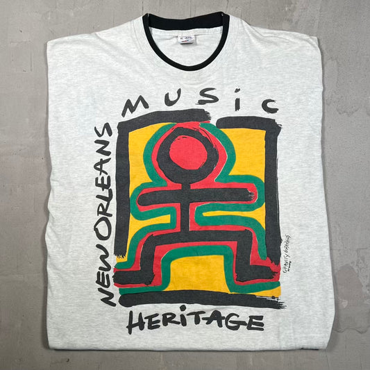 1990s Music Heritage New Orleans Jef Sharp Grey Tee Size XL USED v20332