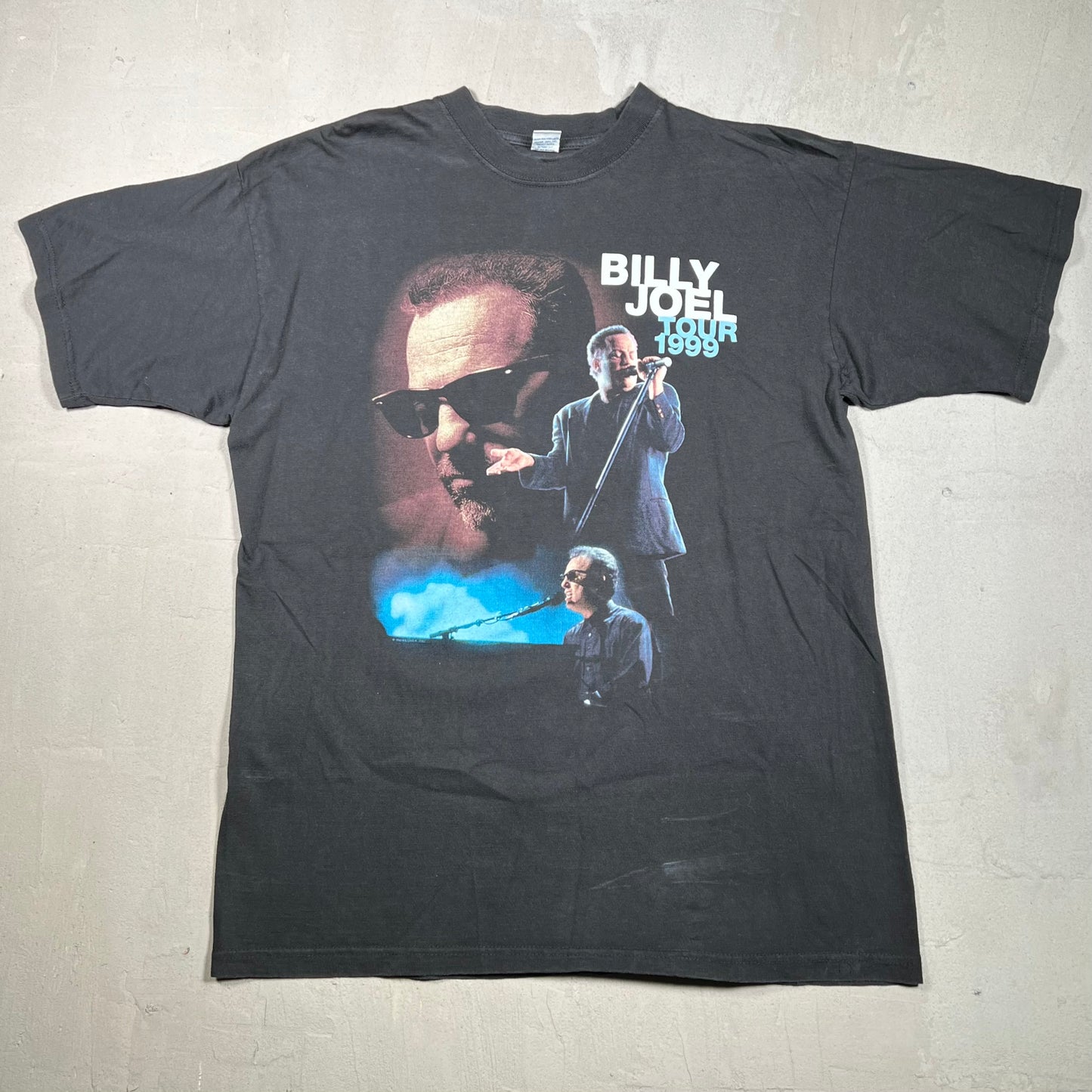 Billy Joel Tour 1999 Singing Into Mic Black Tee Size XL USED v13797