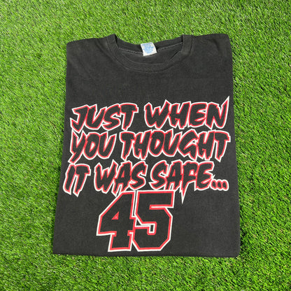 1990s Michael Jordan Hes Back 45 Black Starter Tee Size Large USED v16719