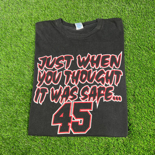 1990s Michael Jordan Hes Back 45 Black Starter Tee Size Large USED v16719