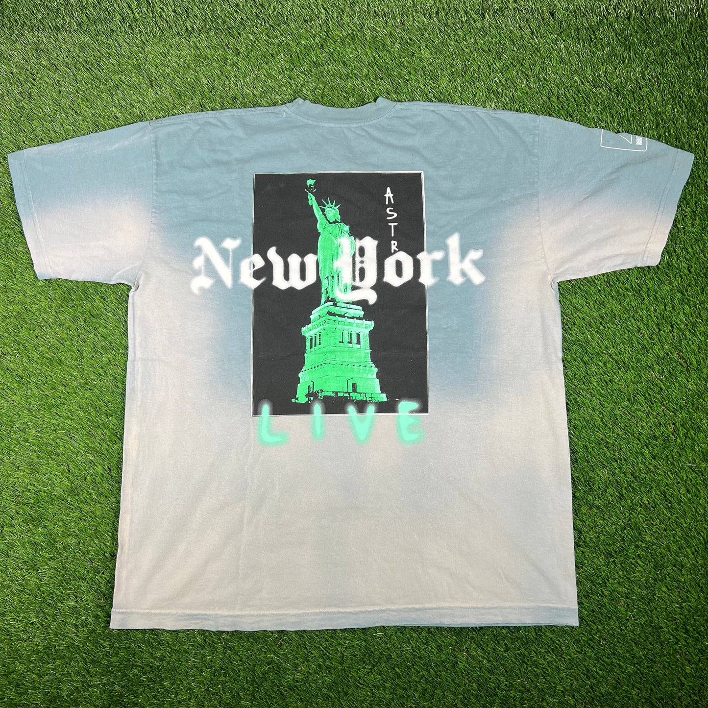 Travis Scott Astro World NY Liberty Teal Tee Size XL USED x14532