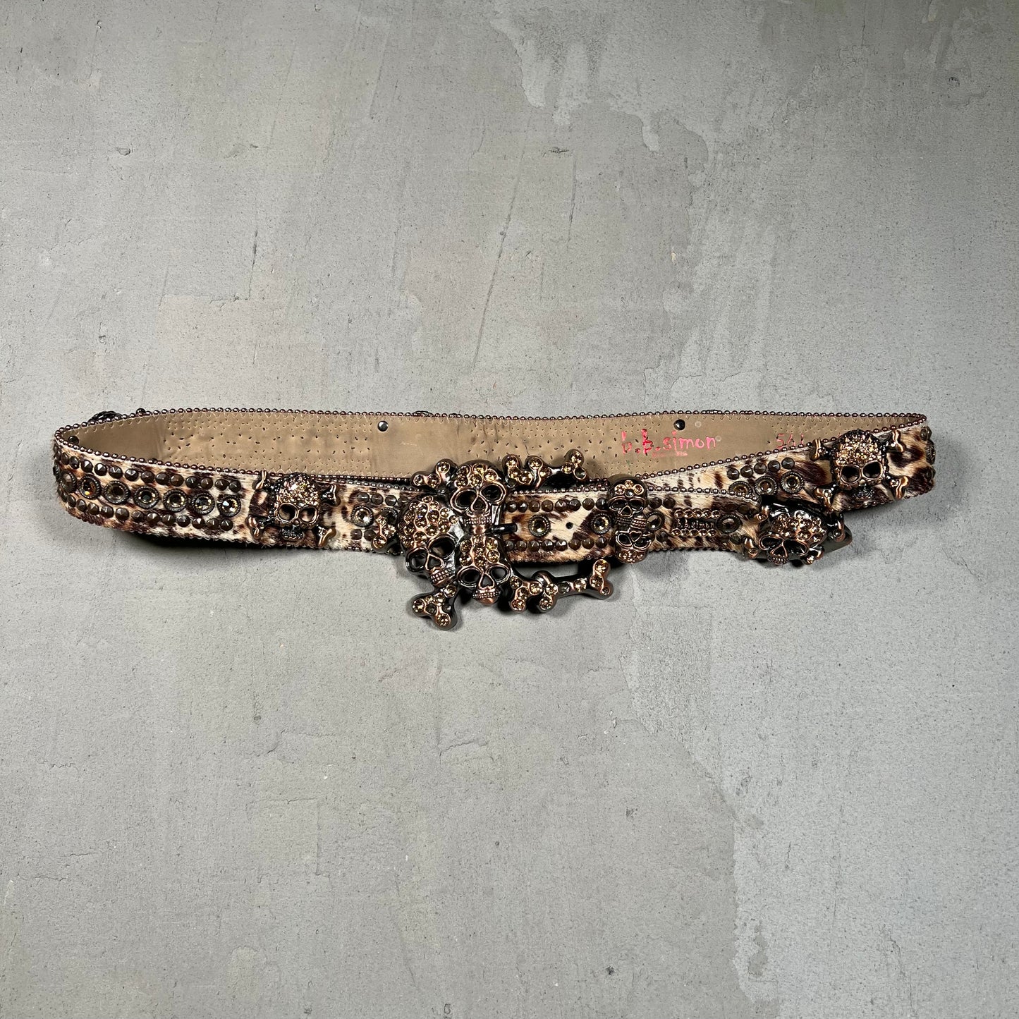B.B. Simon Skull and Rhinestone Belt Size 38 USED x17554