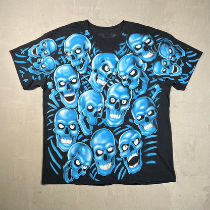 Liquid Blue Blue Skulls AOP Black Tee Size XL USED v20376