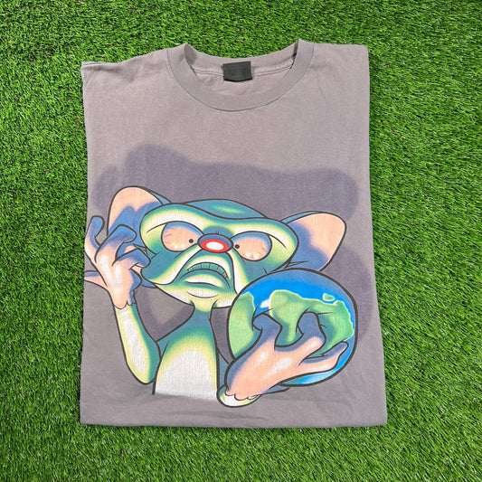 1995 Pinky and The Brain Pondering Washed Black Tee Size Large USED v18303