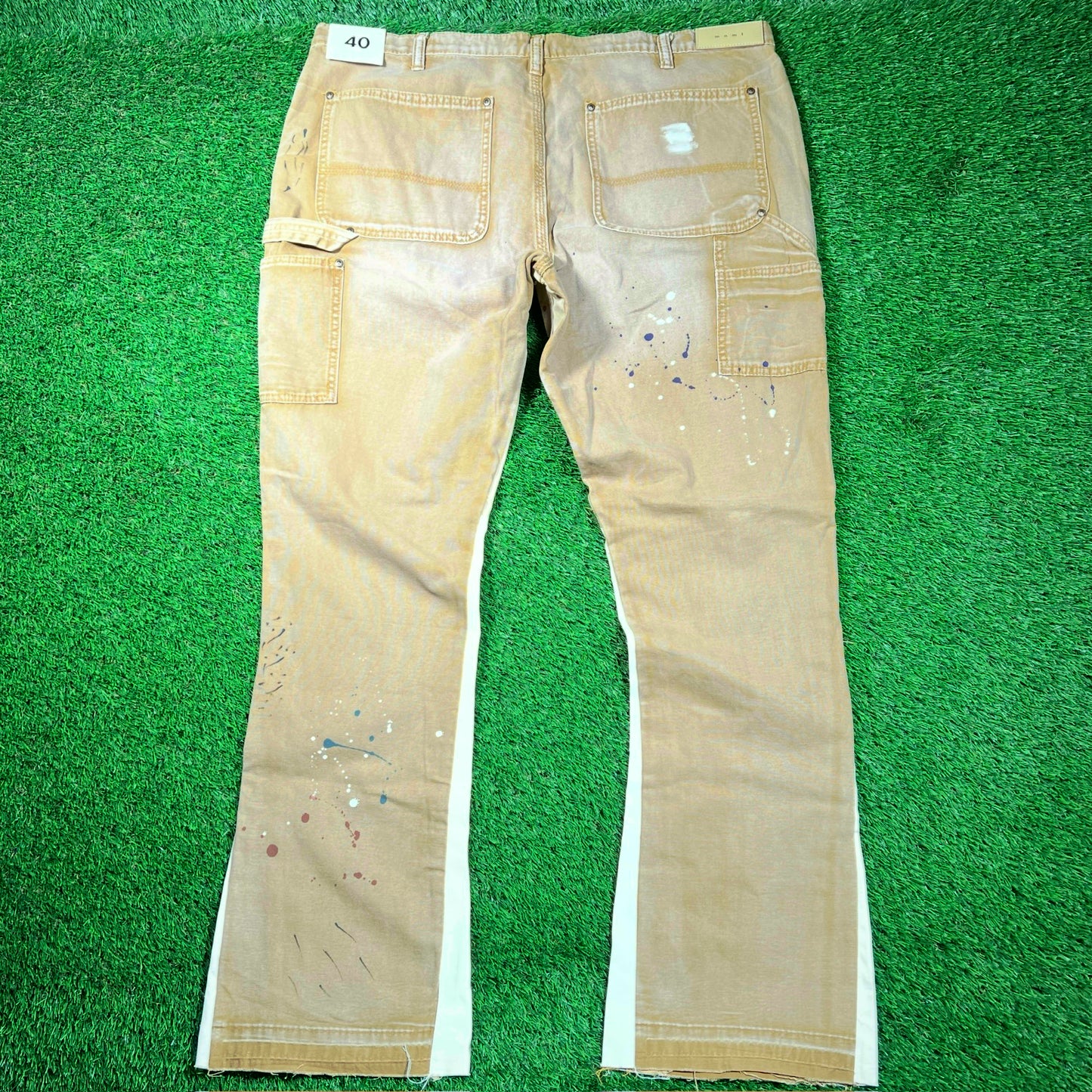 MNML Brown Paint Splatter Flared Denim Size 40 NEW x16699