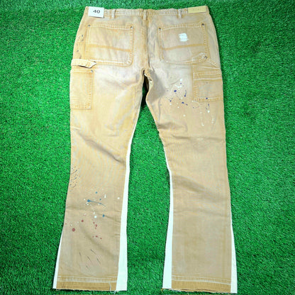 MNML Brown Paint Splatter Flared Denim Size 40 NEW x16699