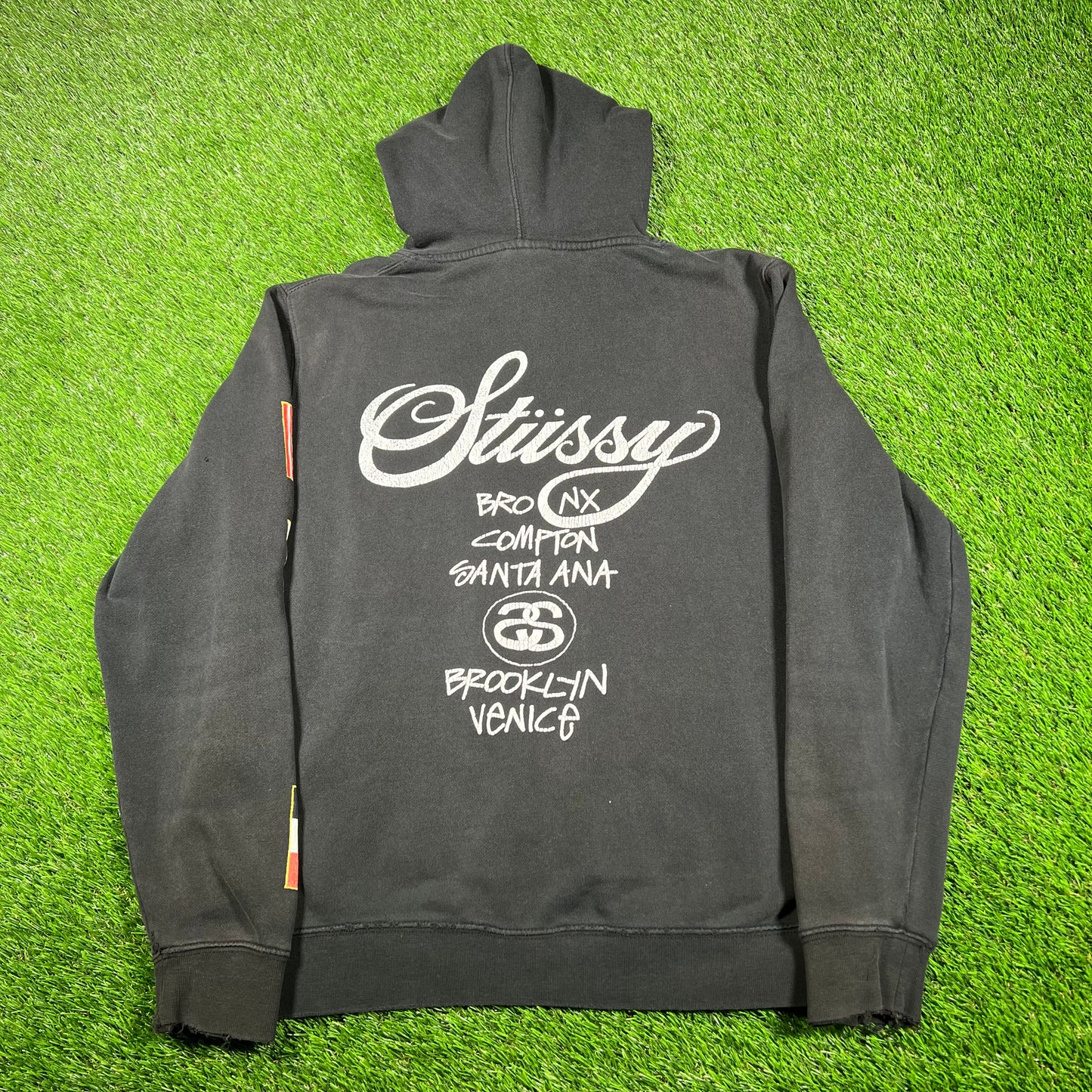 Y2K Stussy World Tour Black Hoodie Size Medium USED x14815