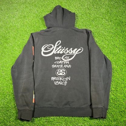 Y2K Stussy World Tour Black Hoodie Size Medium USED x14815