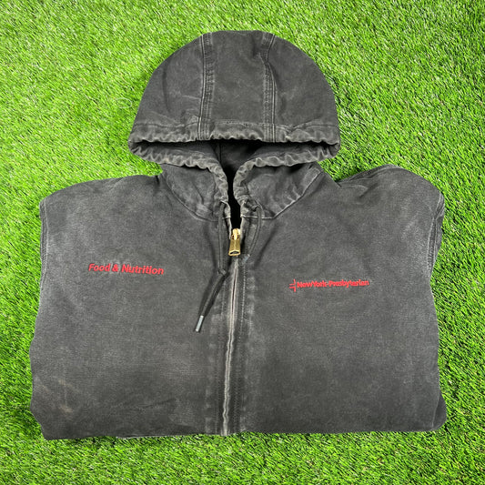 Y2K Carhartt Black Hooded Work Wear Jacket "NY Presbyterian" Size XL USED v17005