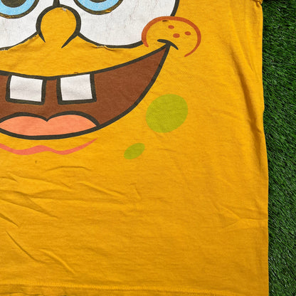 Y2K Spongebob Yellow Big Face Tee Size Large USED v18561